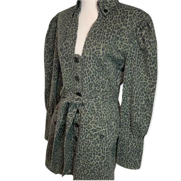 Excellent Marissa Webb Denim Cheetah Mera Print Canvas mini Dress Size Large H1 - Picture 8 of 14